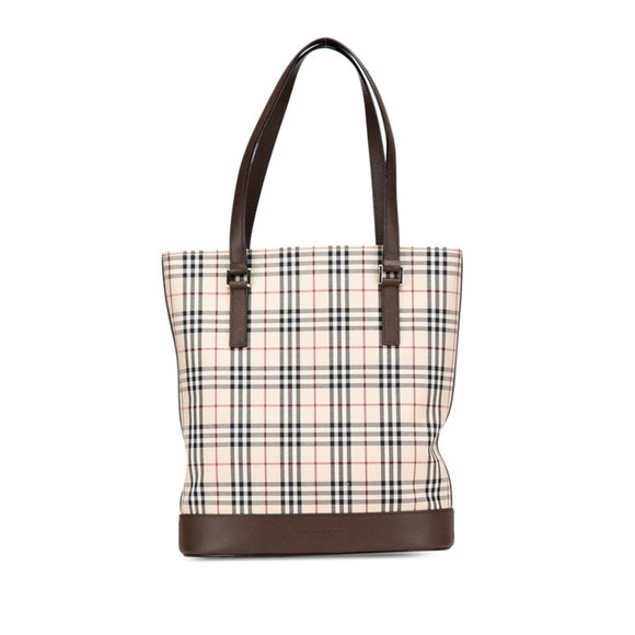 Burberry Nova Check Tote Bag Handbag Beige Brown Canvas Leather Women's BURBERRY - Picture 1 of 12